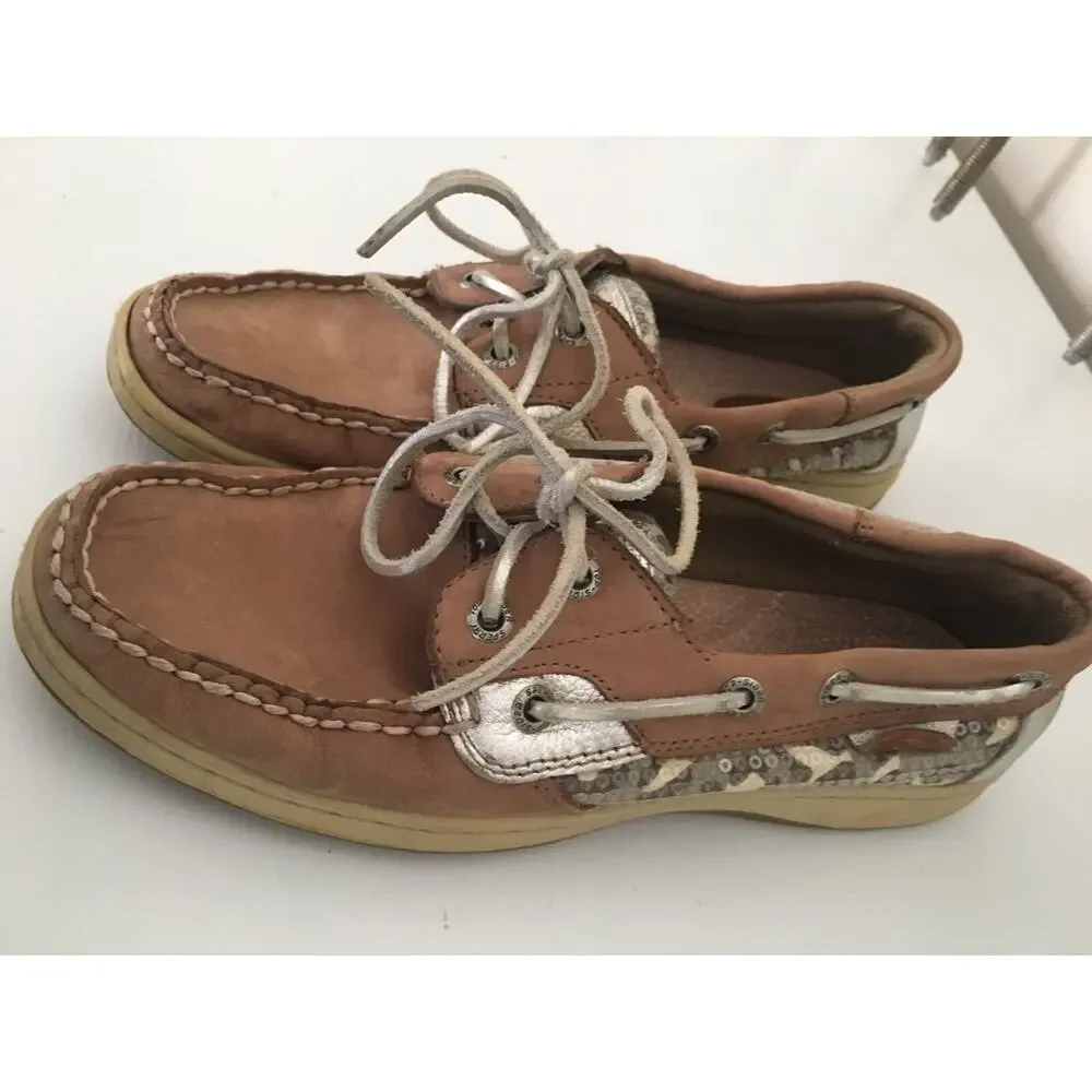 6.5M Sperry Top-Sider Bluefish Leopard Print Sequin Boat Shoes 9174624
